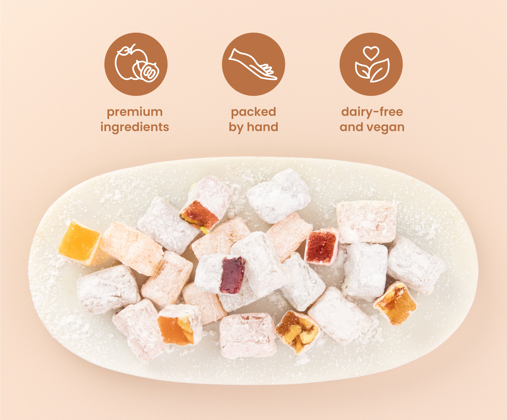 Open holiday Aplets & Cotlets box showing apple and apricot chews