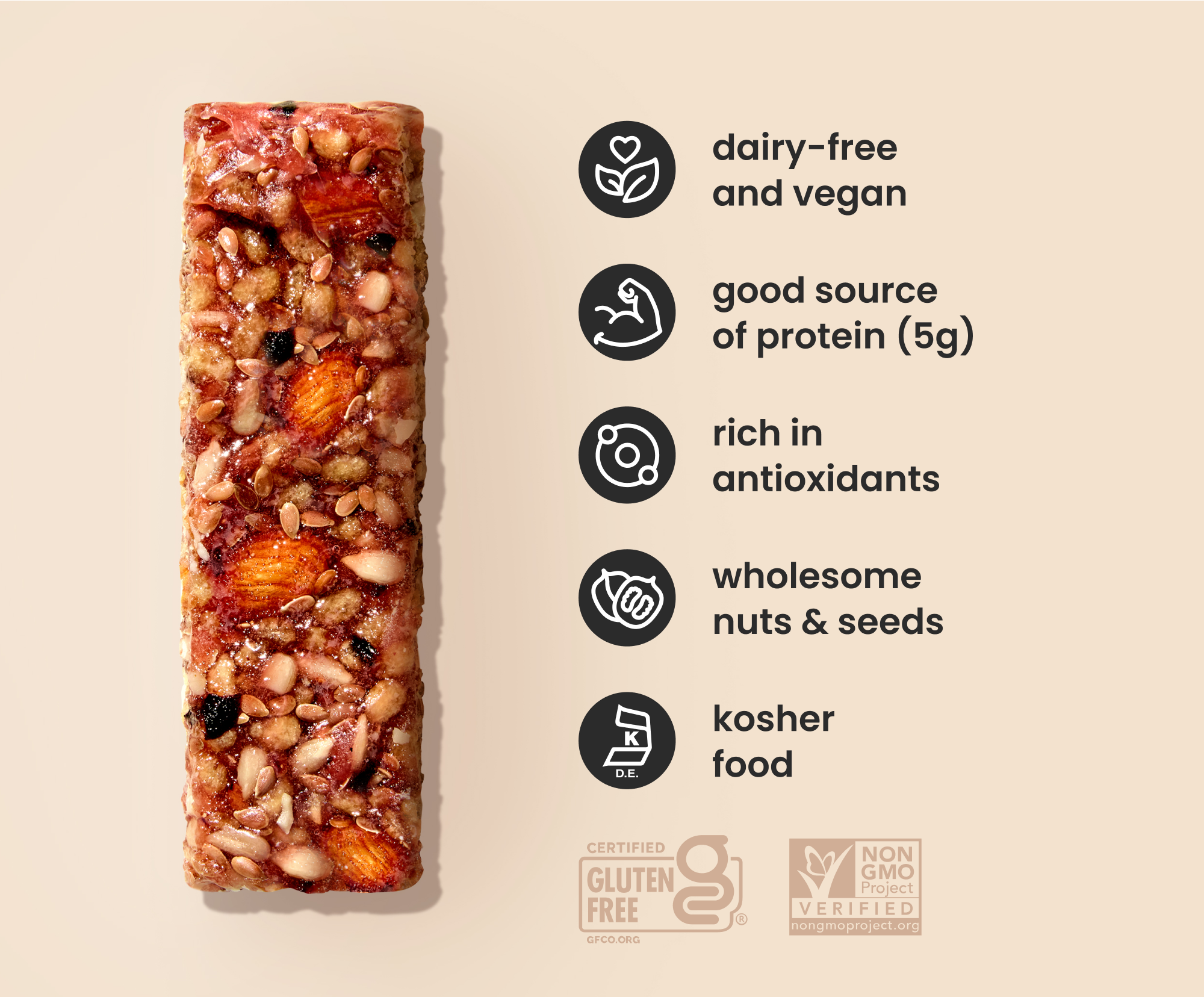 Cross-section of Orchard Bar revealing blueberry-pomegranate filling and almond bits