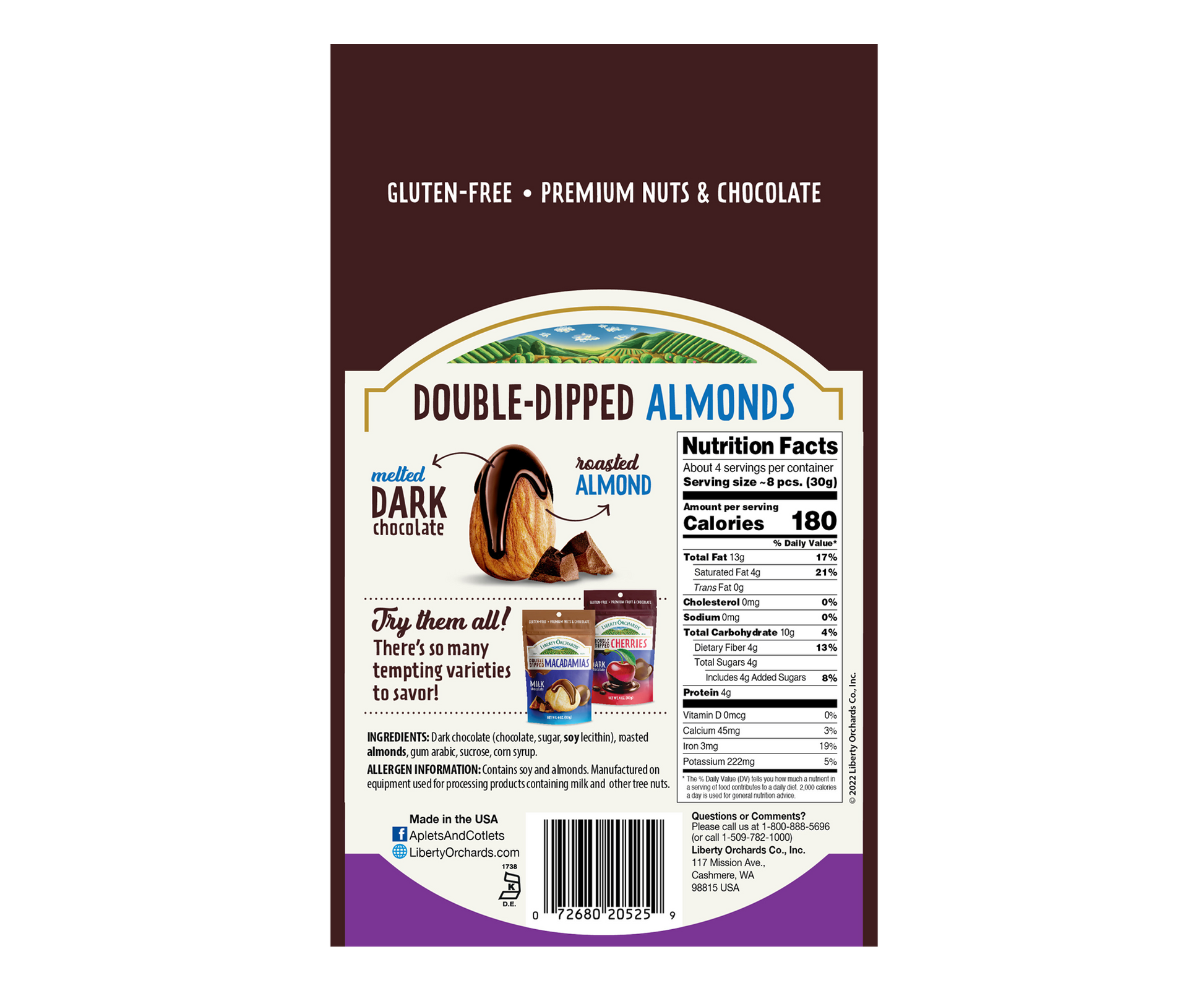 Dark Chocolate Almonds - Liberty Orchards