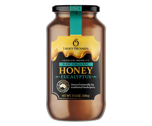 17.6oz Eucalyptus organic raw honey (glass jar) - Liberty Orchards