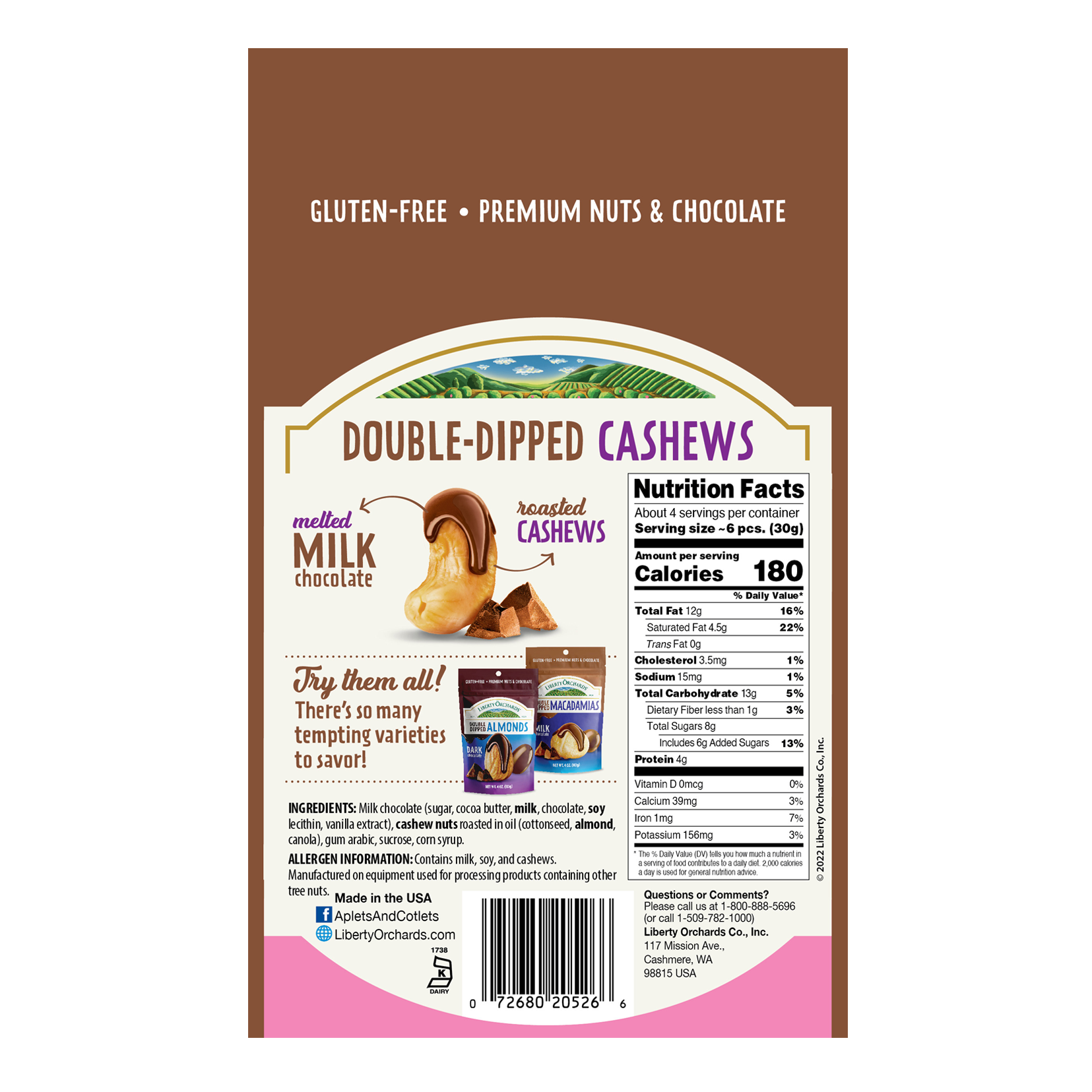 Milk Chocolate Cashews - Liberty Orchards