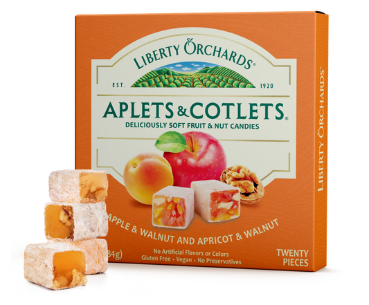 14oz holiday gift box of Aplets & Cotlets fruit candies – apple apricot walnut confections