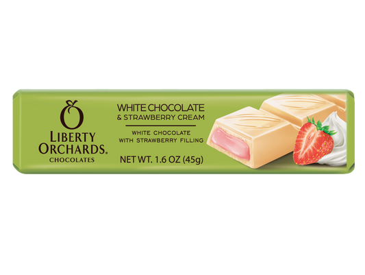 1.6oz White chocolate mini bar with Strawberry Cream - Liberty Orchards