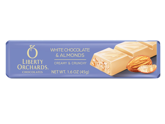 1.6oz White chocolate mini bar with Almonds - Liberty Orchards