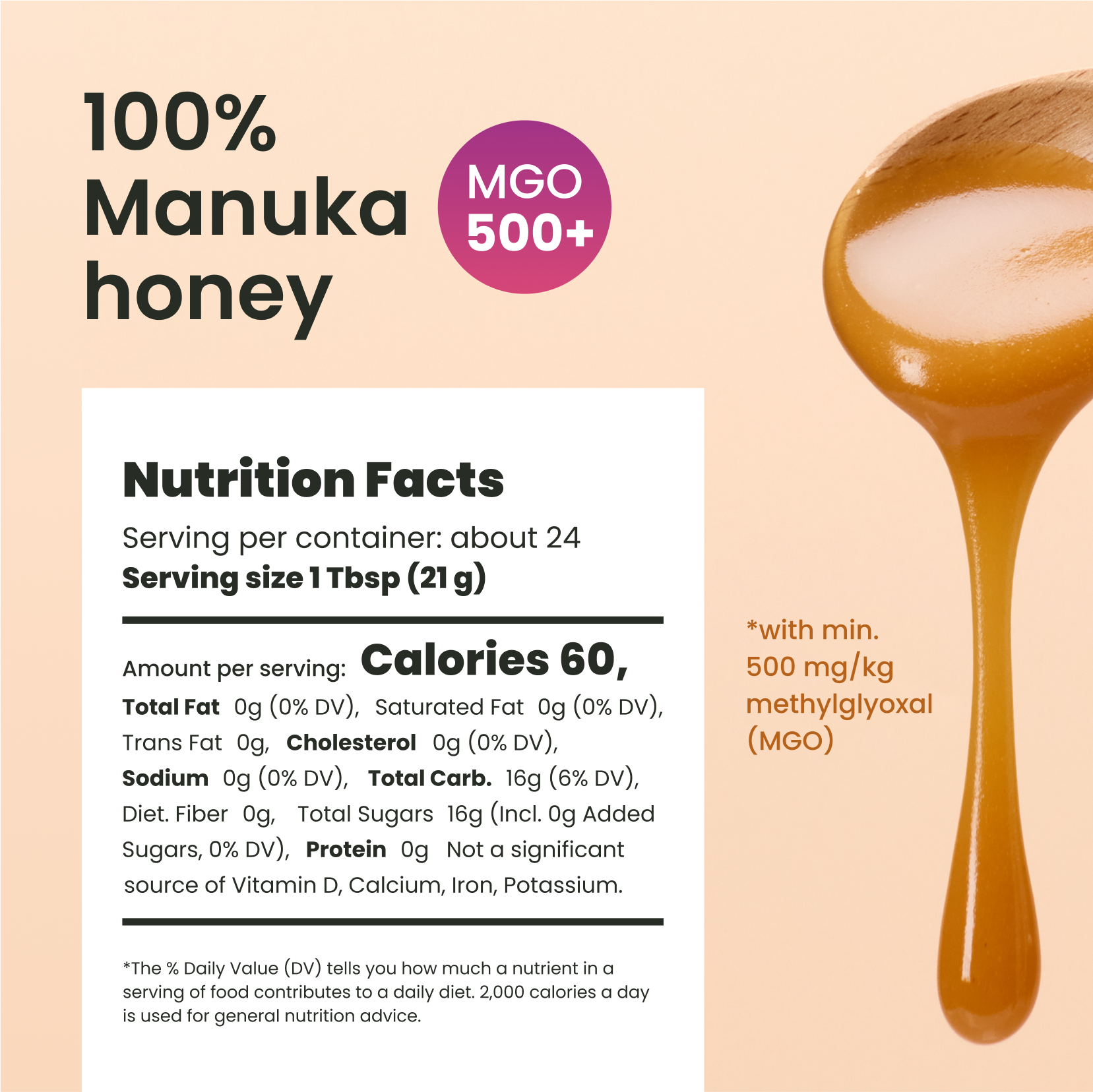 17.6oz MGO 500+ Manuka raw Honey - Liberty Orchards