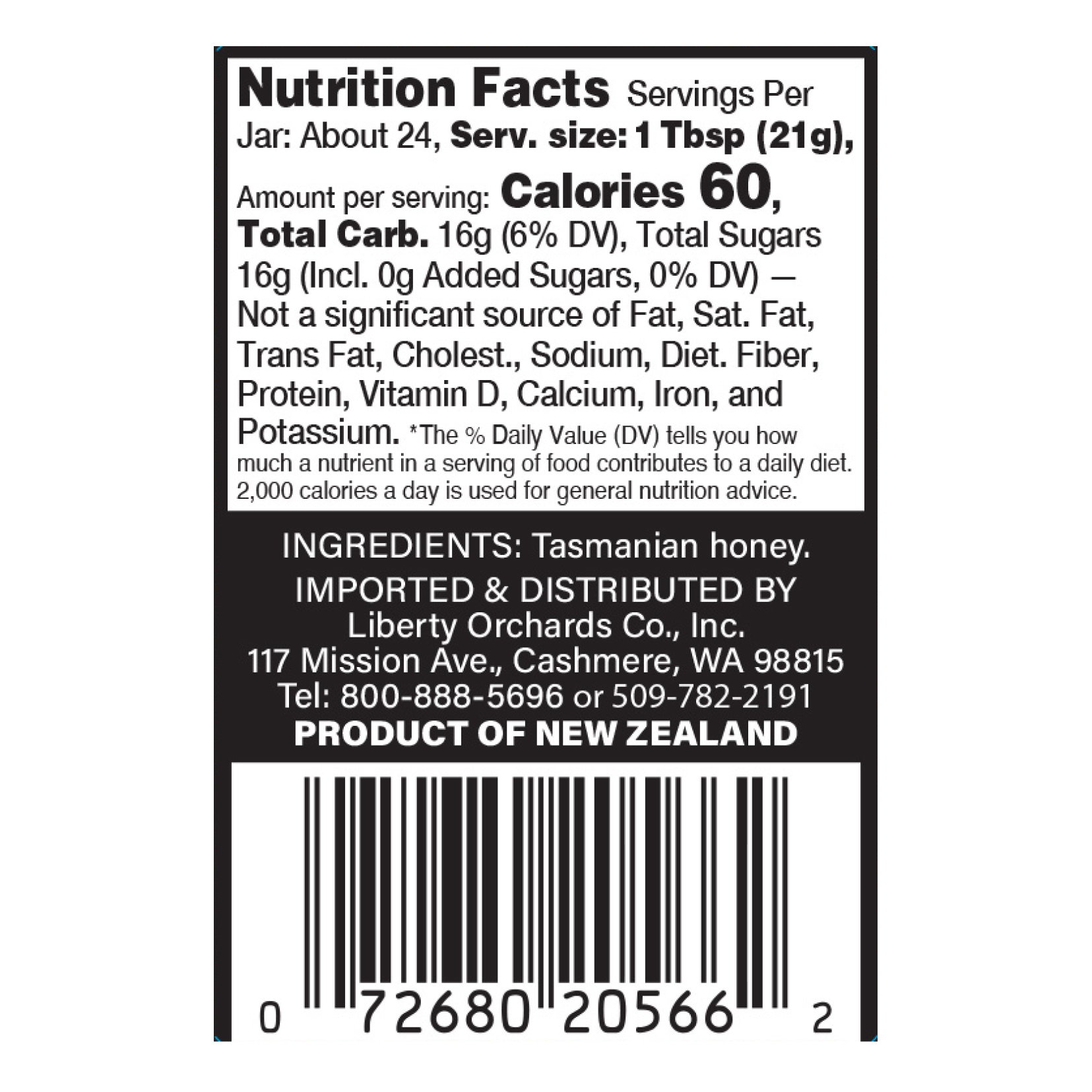 17.6oz Honey Leatherwood (glass jar) - Liberty Orchards