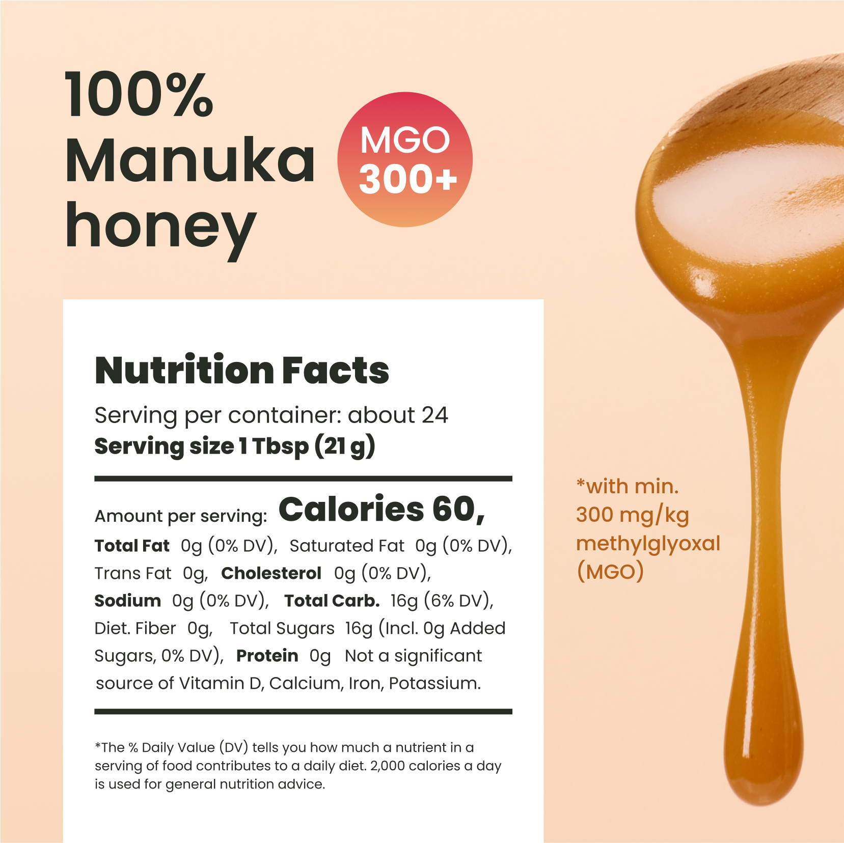 17.6oz MGO 300+ Manuka raw Honey - Liberty Orchards