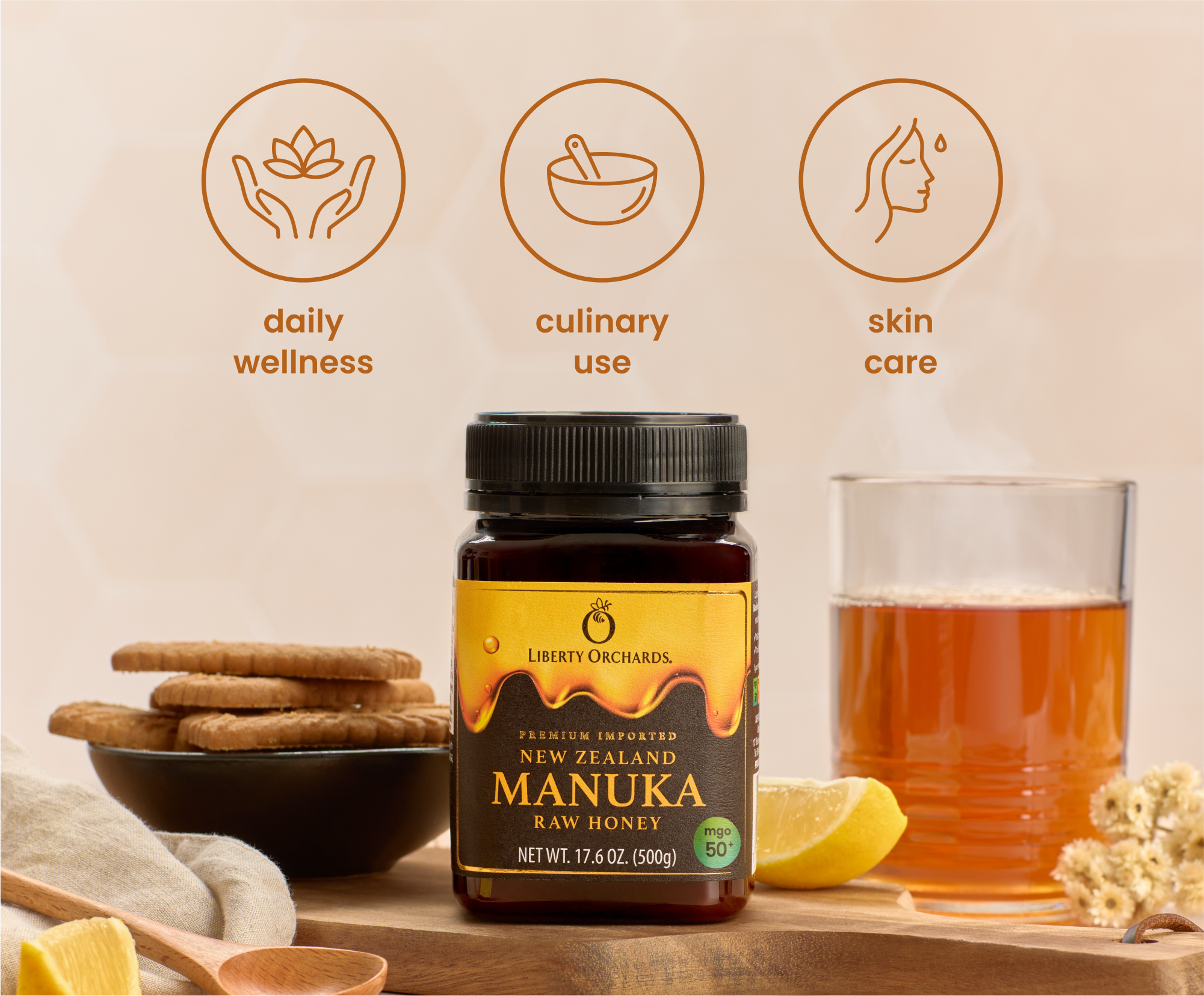 17.6oz MGO 50+ Manuka raw Honey - Liberty Orchards