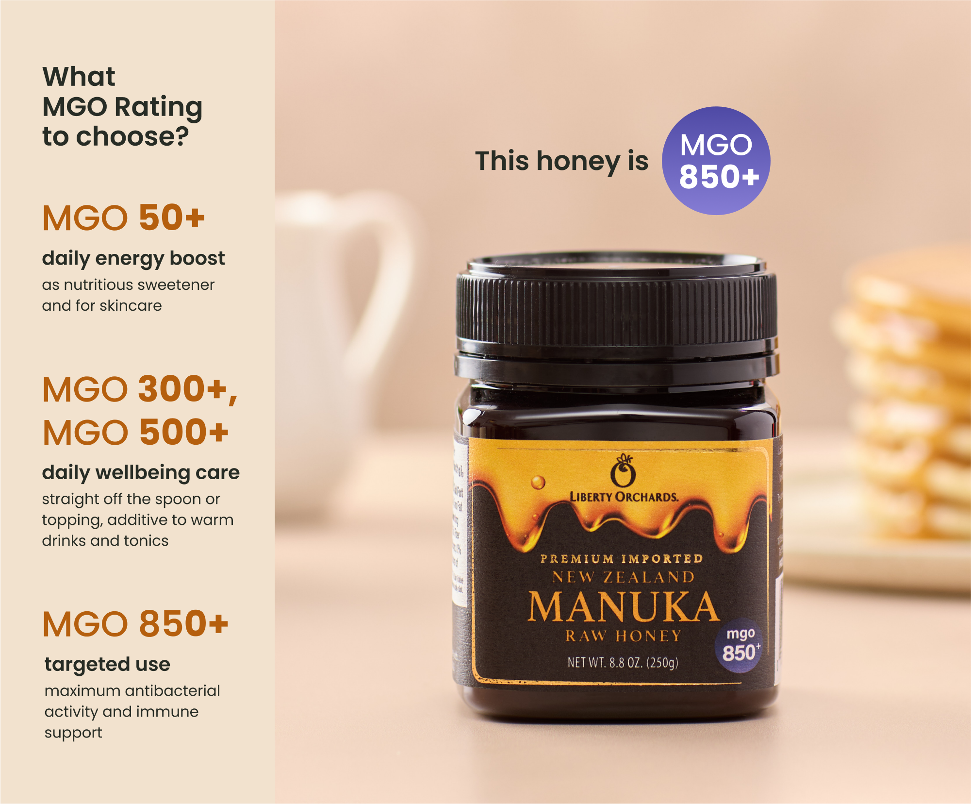 8.8oz MGO 850+ Manuka raw Honey - Liberty Orchards