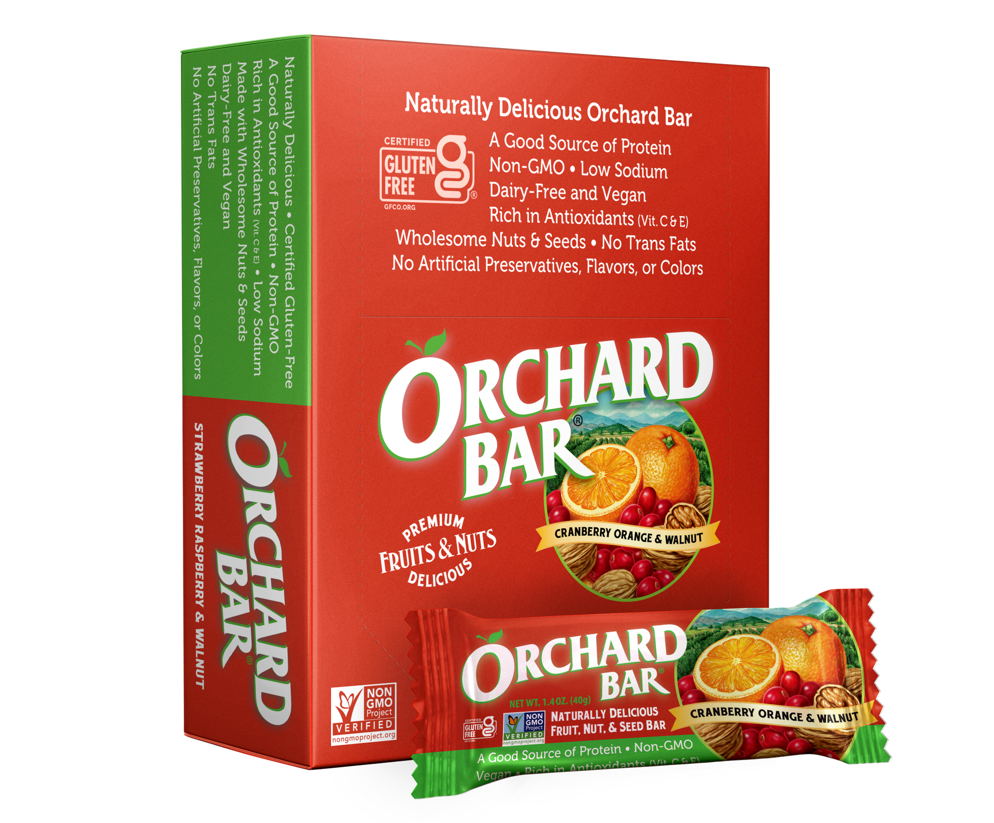 1.4 oz Cranberry Orange & Walnut Bars – fruit and nut snack with cranberries oranges and walnuts