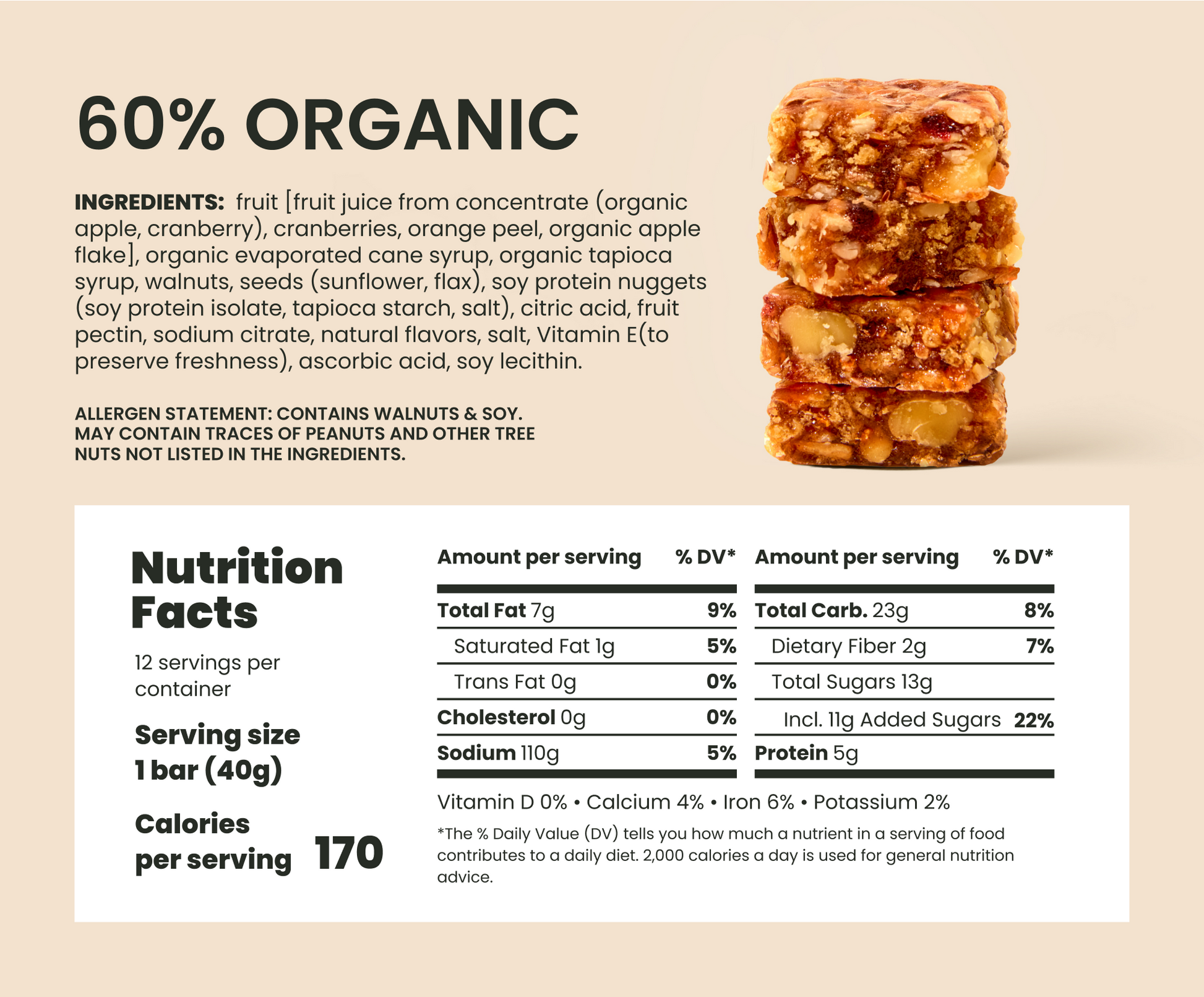 Back of bar packaging showing nutrition facts and ingredient list