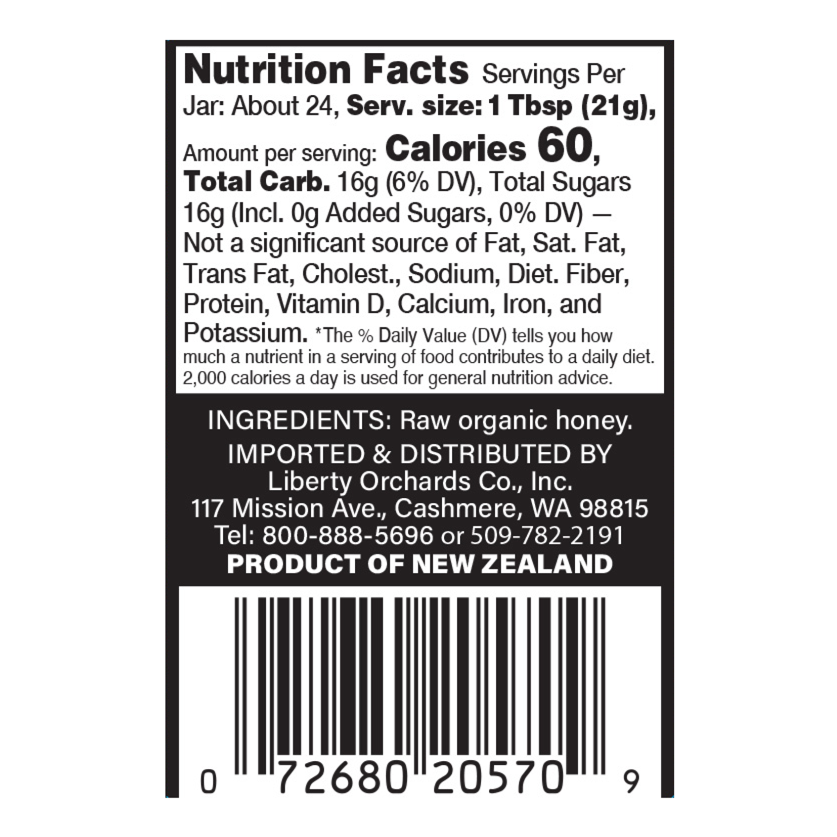 17.6oz Eucalyptus organic raw honey (glass jar) - Liberty Orchards