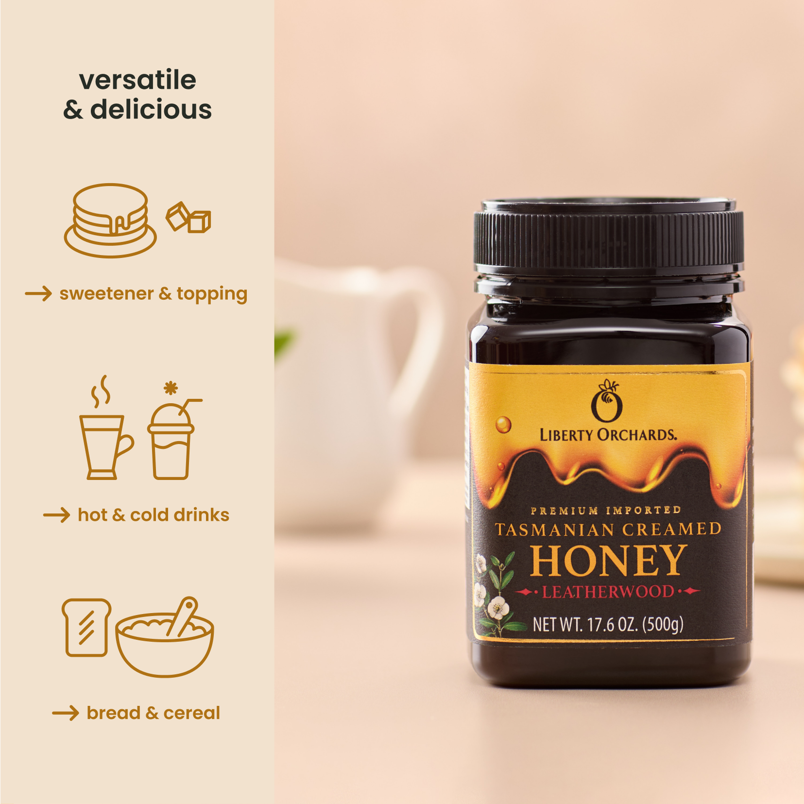 17.6oz Honey Leatherwood (creamed) - Liberty Orchards