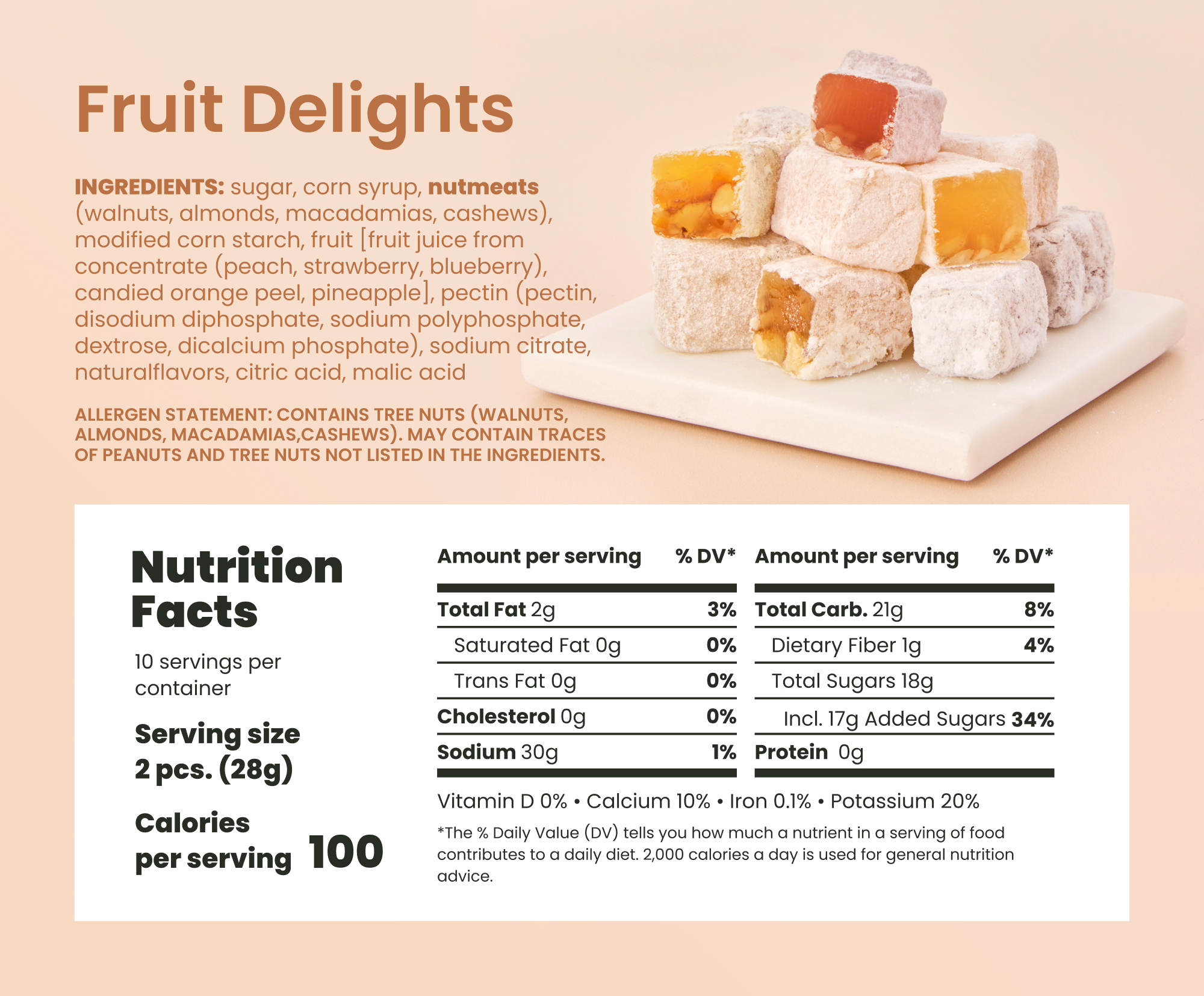 Fruit Delights ingredients label – made with real fruit and no artificial additives