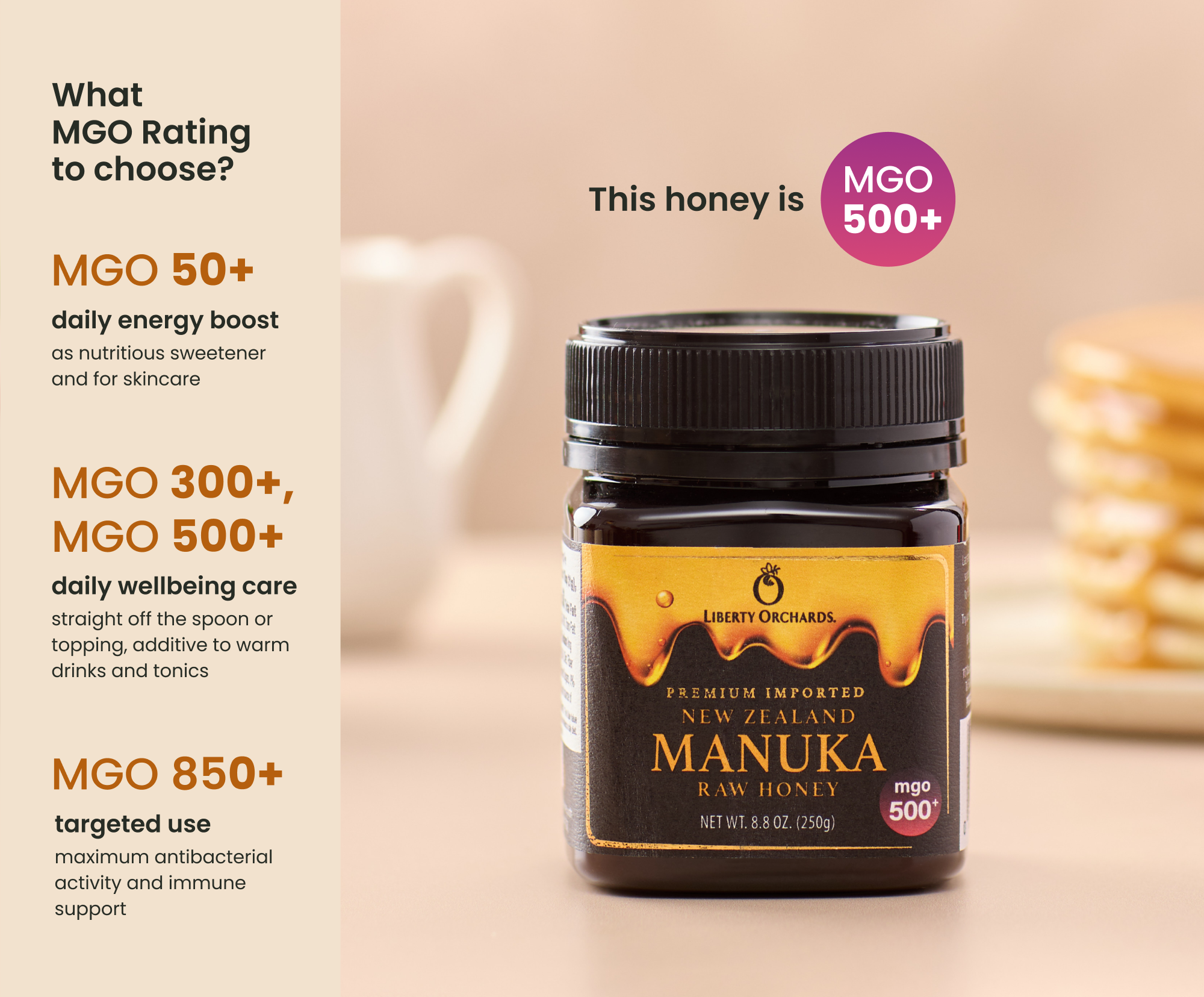 8.8oz MGO 500+ Manuka raw Honey - Liberty Orchards