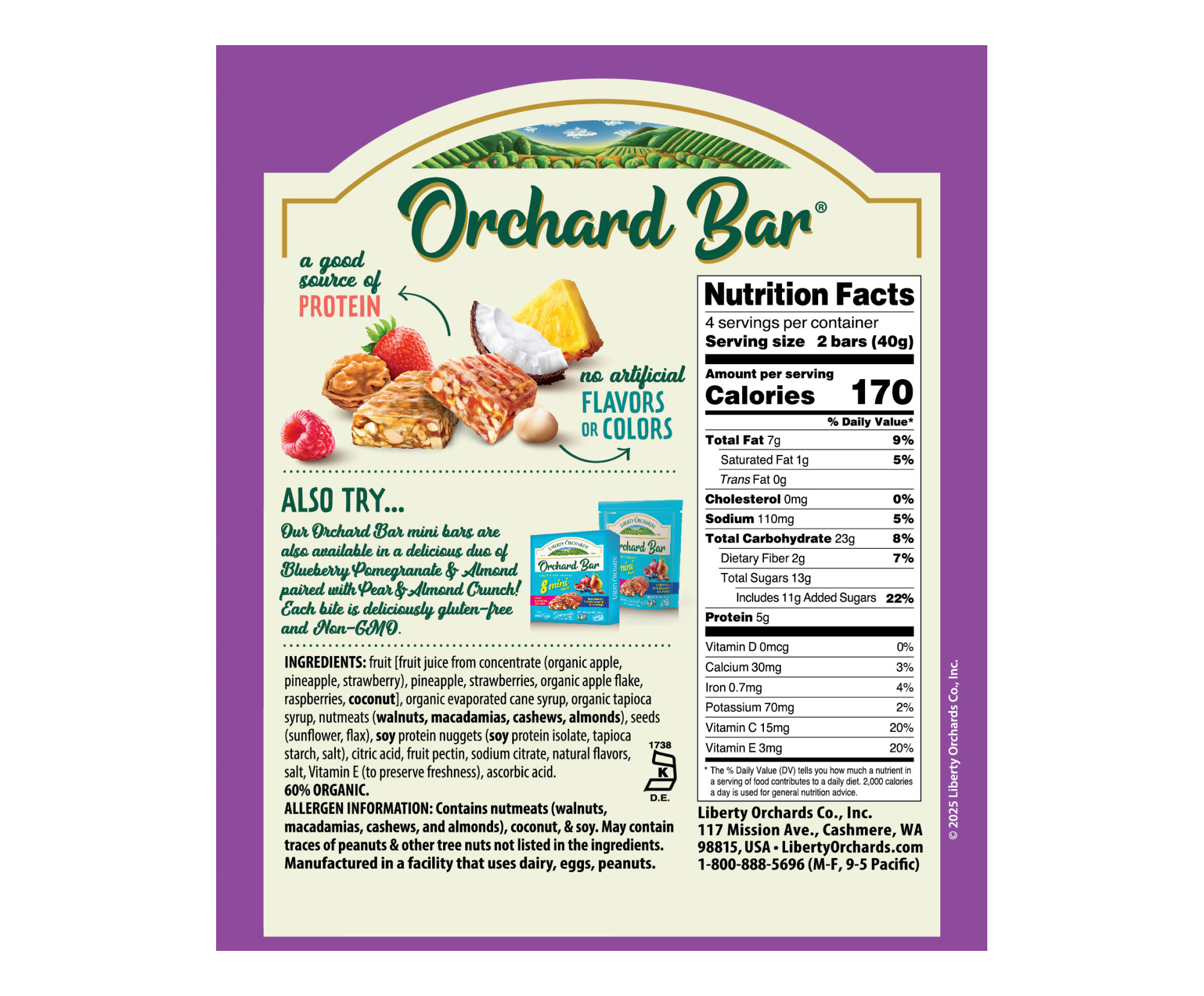 Back of 8‑mini Orchard Bars package showing nutrition facts - snacks