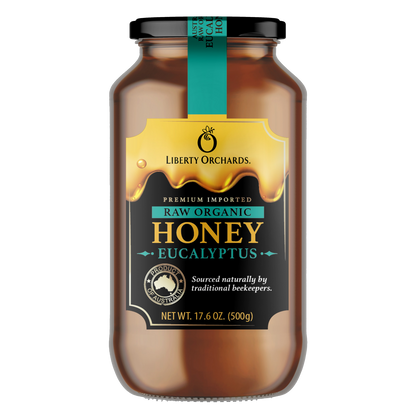 17.6oz Eucalyptus organic raw honey (glass jar) - Liberty Orchards