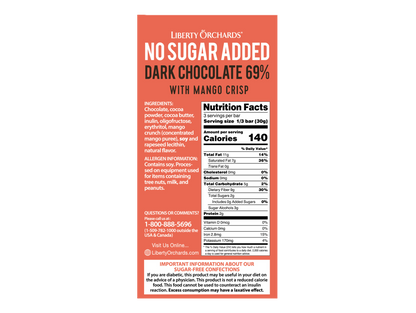 No Sugar Added Dark chocolate bar with mango crisp - Liberty Orchards