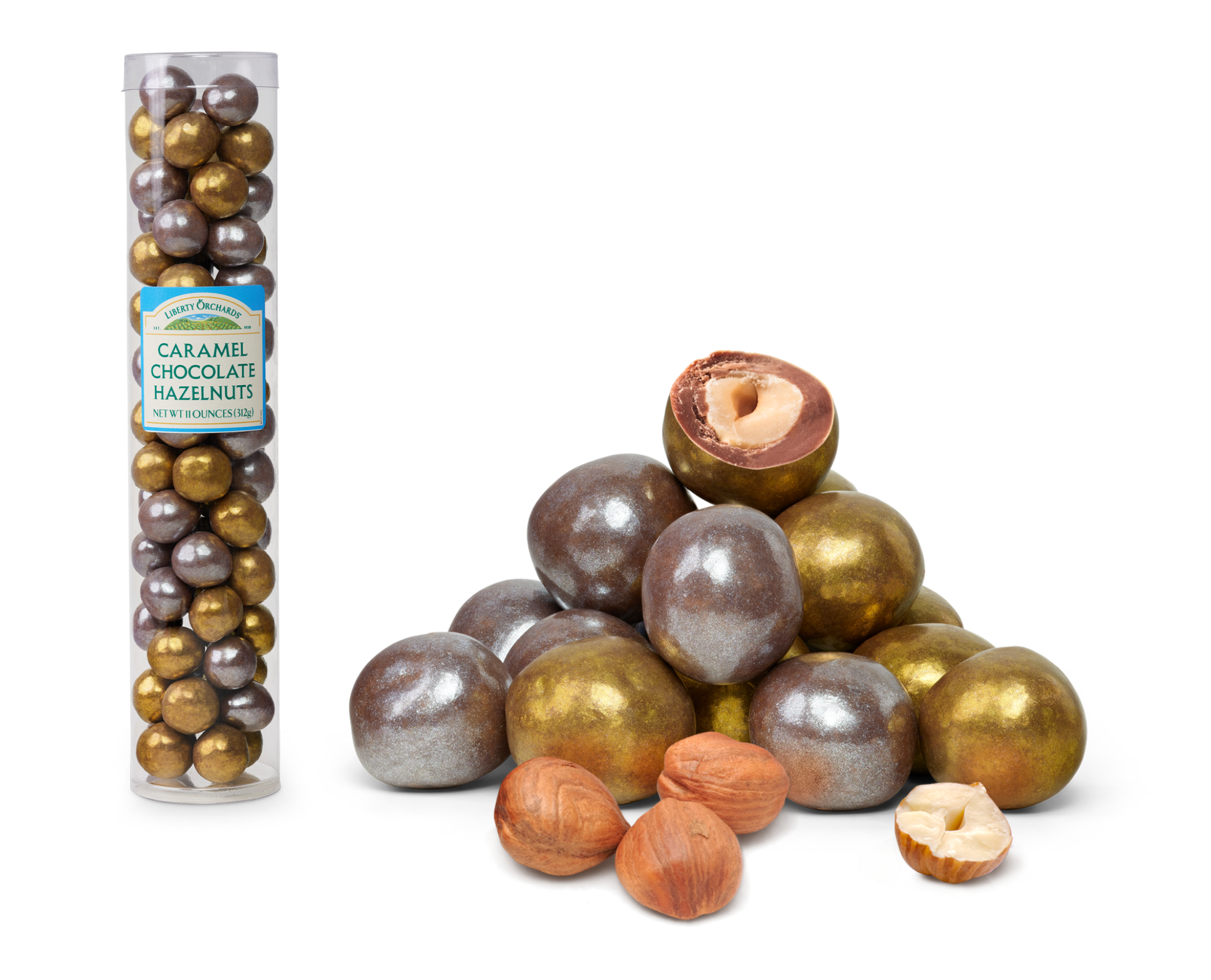 Caramel-Chocolate Hazelnuts - Liberty Orchards