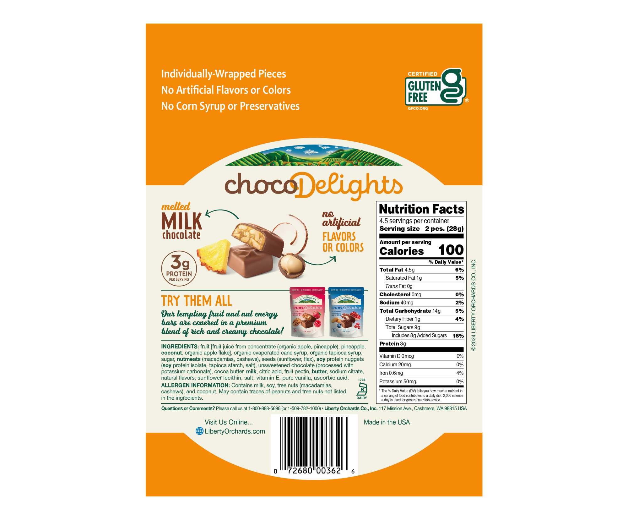 4.5oz ChocoDelights Pineapple-Coconut - Liberty Orchards