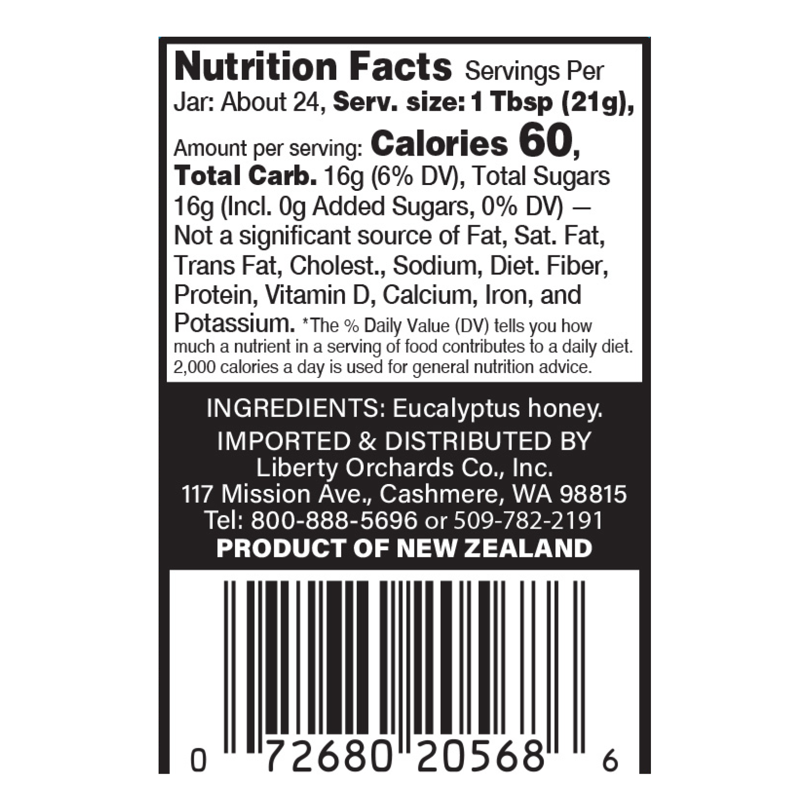 17.6oz Eucalyptus Honey cold extract (glass jar) - Liberty Orchards