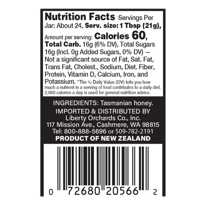 17.6oz Honey Leatherwood (glass jar) - Liberty Orchards