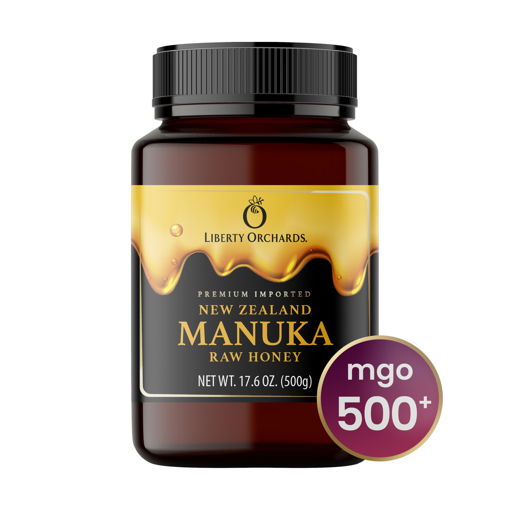 17.6oz MGO 500+ Manuka raw Honey - Liberty Orchards