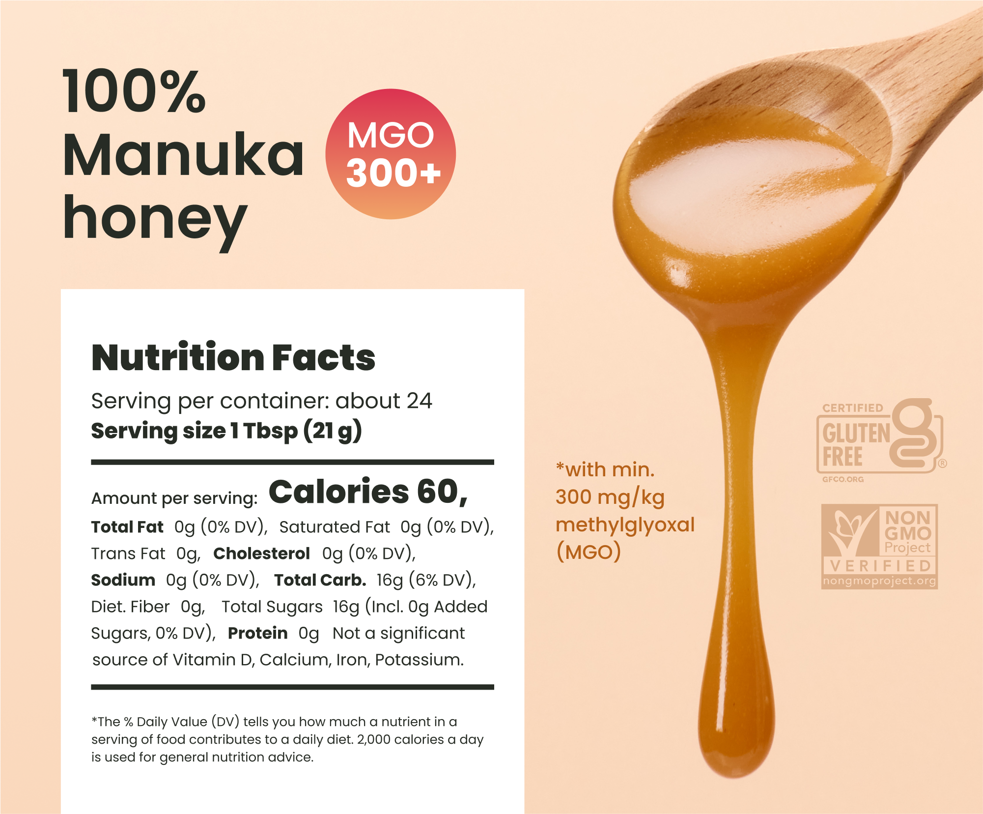 17.6oz MGO 300+ Manuka raw Honey - Liberty Orchards