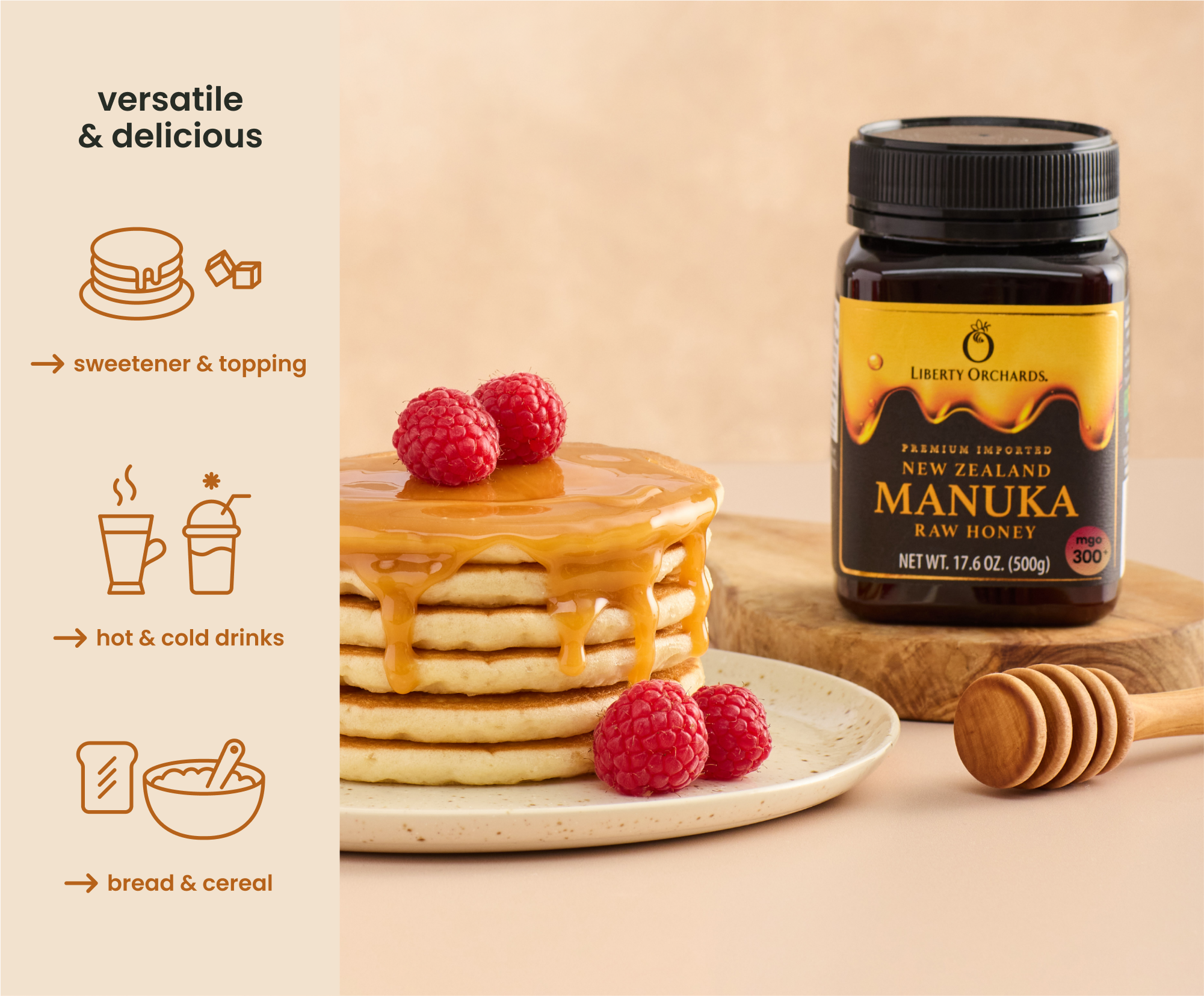 17.6oz MGO 300+ Manuka raw Honey - Liberty Orchards