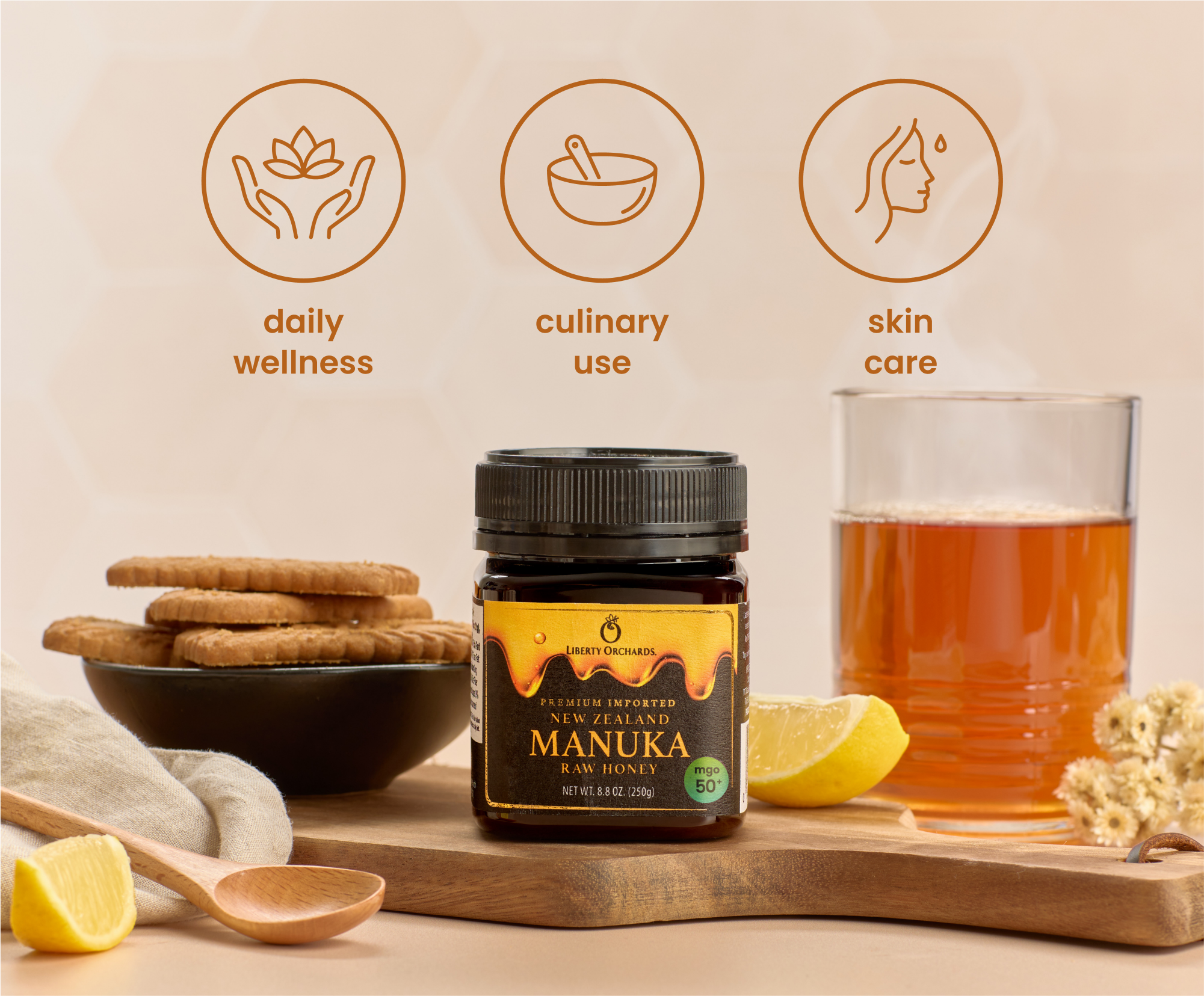8.8oz MGO 50+ Manuka raw Honey - Liberty Orchards