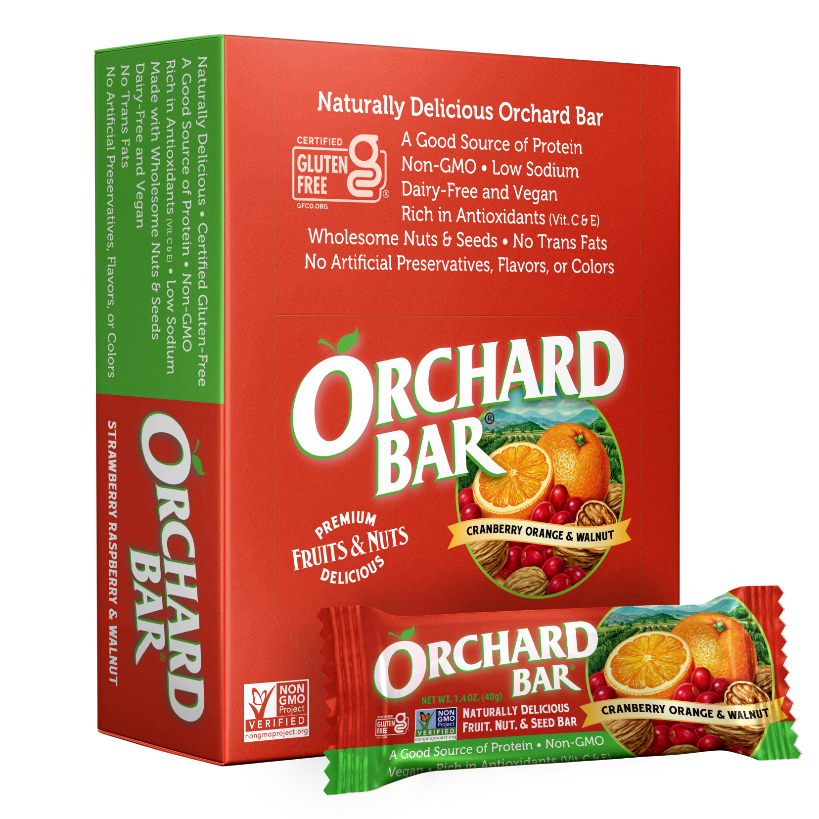 1.4 oz Cranberry Orange & Walnut Bars – fruit and nut snack with cranberries oranges and walnuts