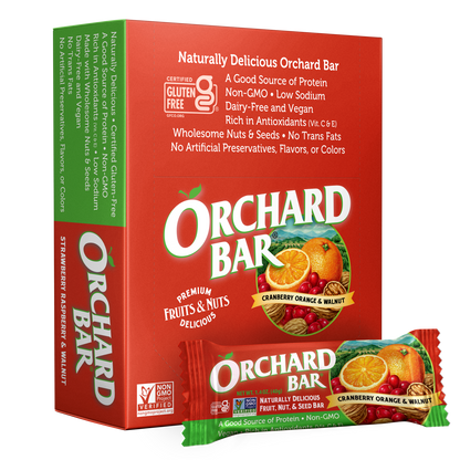 1.4 oz Cranberry Orange & Walnut Bars – fruit and nut snack with cranberries oranges and walnuts