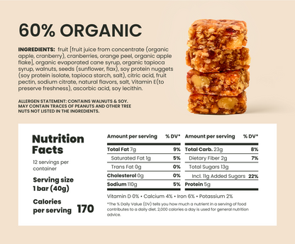 Back of bar packaging showing nutrition facts and ingredient list 