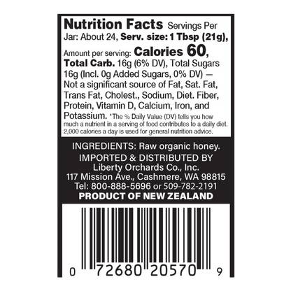 17.6oz Eucalyptus organic raw honey (glass jar) - Liberty Orchards